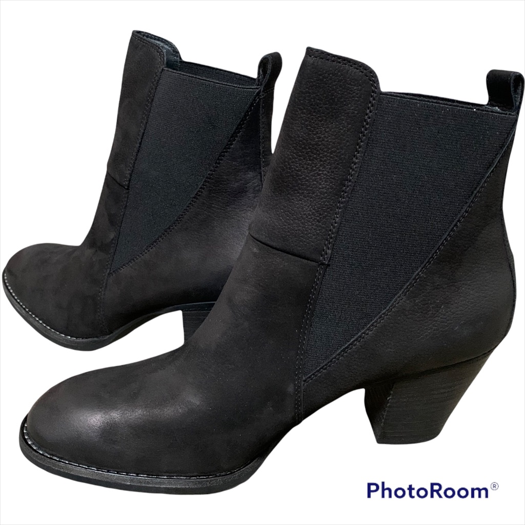 New! Women’s Paul Green Jules Black Nubuck Ankle Boot, 8.5 Stacked Heel